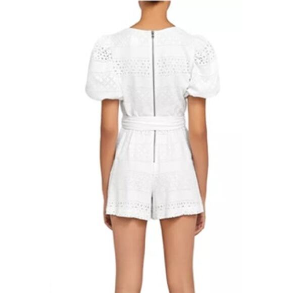 Alice and Olivia Paulina Puff Sleeve Eyelet Romper 6 - Picture 3 of 9